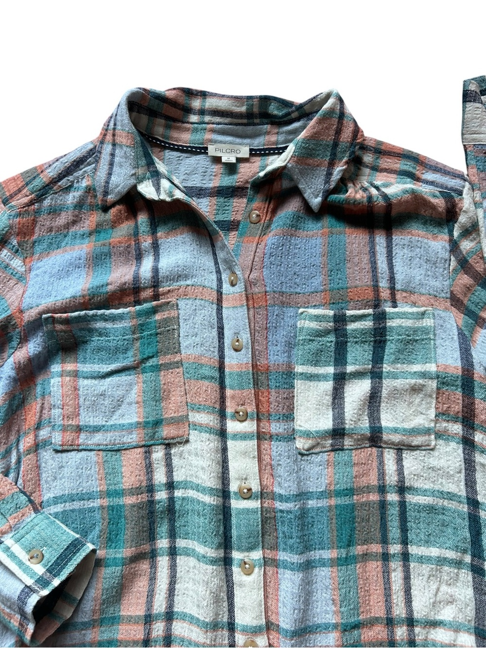 Anthropologie Pilcro Hadley Relaxed blue  Plaid Buttondown Shirt size medium - Picture 7 of 9
